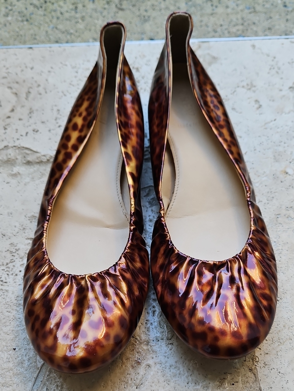 J. Crew Cece Tortoise Shell Leather Print Ballerina Flats - Brown Size 9 1/2